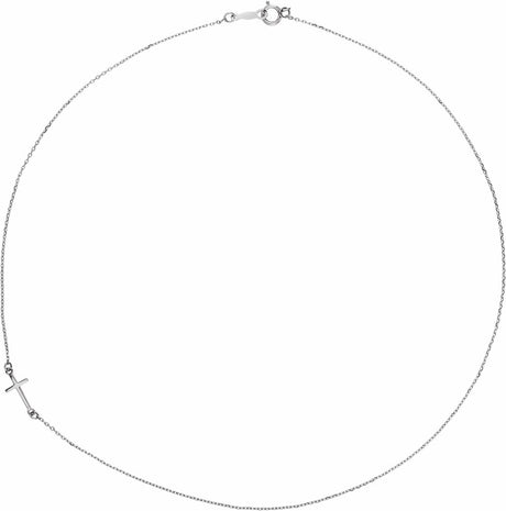 Sterling Silver Off-Center Sideways Cross 16" Necklace  