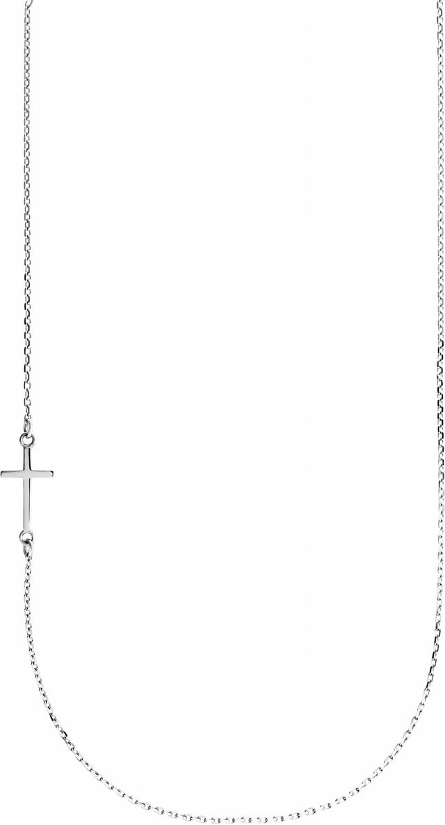 14K White Gold Off-Center Sideways Cross 16" Necklace  