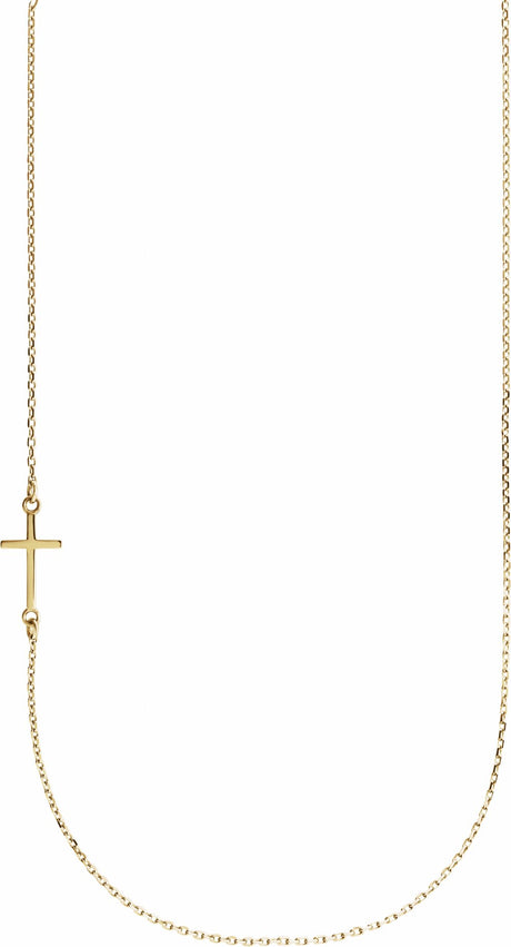 14K Yellow Gold Off-Center Sideways Cross 16" Necklace  