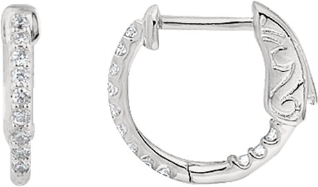 Sterling Silver Imitation White Cubic Zirconia Inside-Outside 14.5 mm Hinged Hoop Earrings