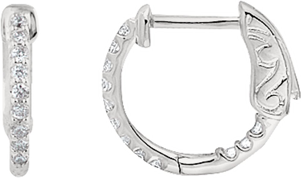 Sterling Silver Imitation White Cubic Zirconia Inside-Outside 14.5 mm Hinged Hoop Earrings