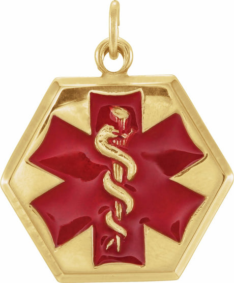 14K Yellow 21x18.5 mm Engravable Red Enamel Medical Identification Pendant