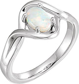 14K White Natural Opal Cabochon Ring