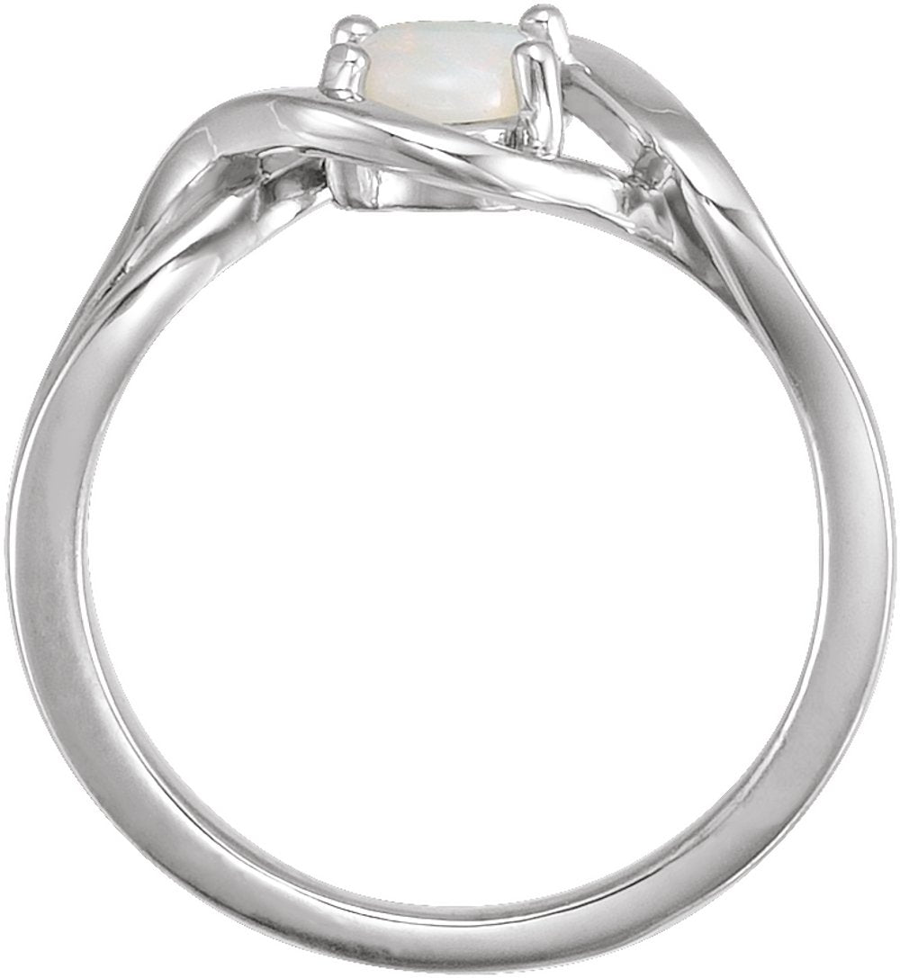 14K White Natural Opal Cabochon Ring