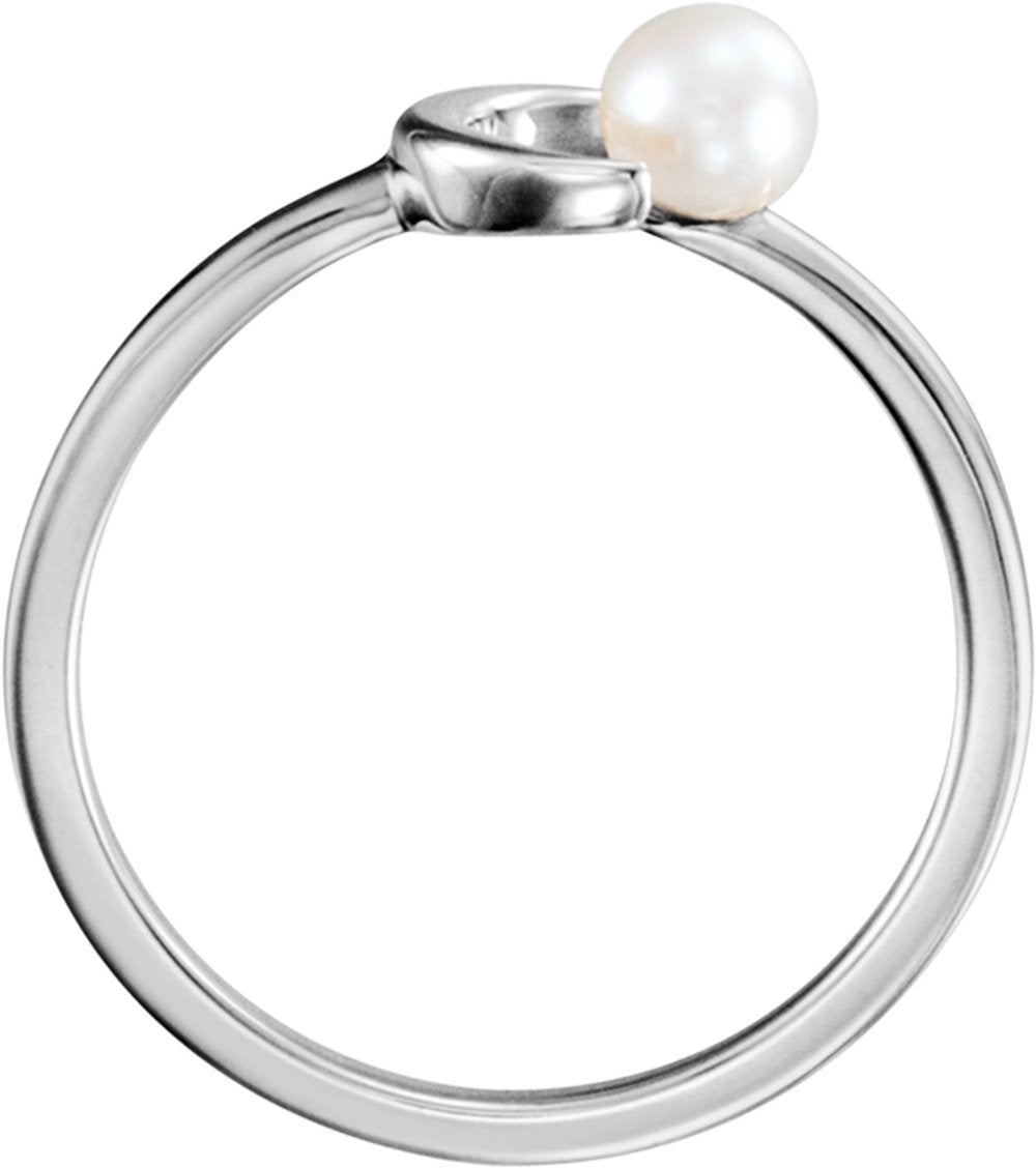 14K White Cultured White Freshwater Pearl Crescent Moon Ring