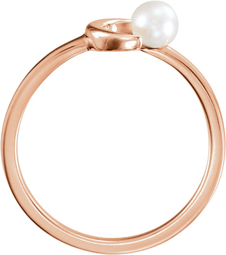 14K Rose Cultured White Freshwater Pearl Crescent Moon Ring