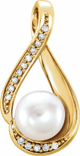 14K Yellow Gold Cultured White Freshwater Pearl & .03 CTW Natural Diamond Pendant