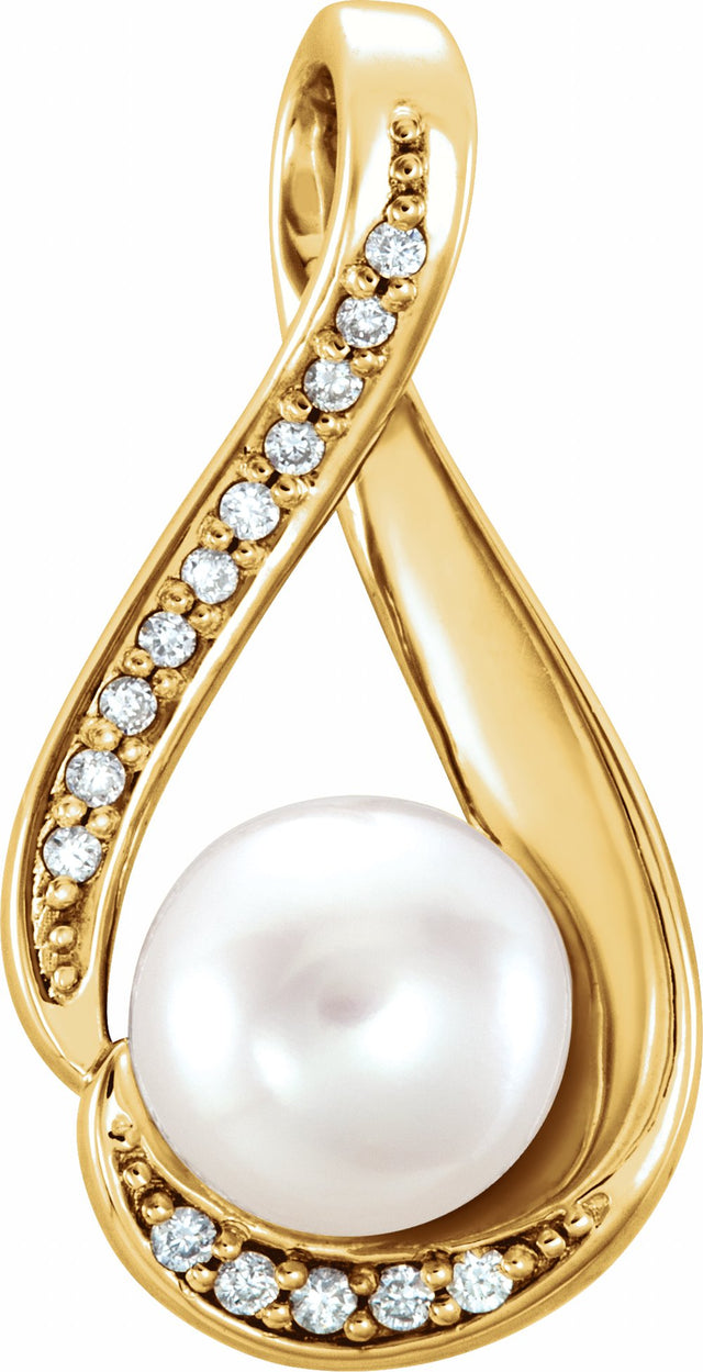 14K Yellow Gold Cultured White Freshwater Pearl & .03 CTW Natural Diamond Pendant