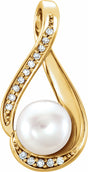 14K Yellow Gold Cultured White Freshwater Pearl & .03 CTW Natural Diamond Pendant