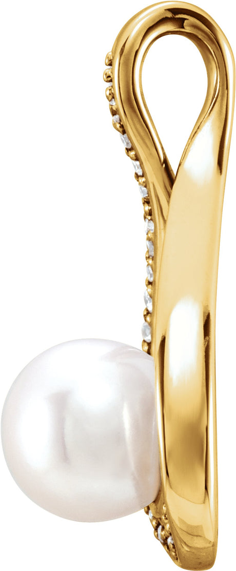 14K Yellow Gold Cultured White Freshwater Pearl & .03 CTW Natural Diamond Pendant