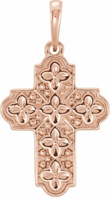 14K Rose Ornate Floral-Inspired Cross Pendant