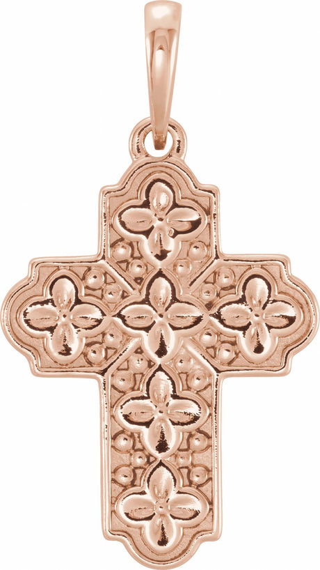 14K Rose Ornate Floral-Inspired Cross Pendant