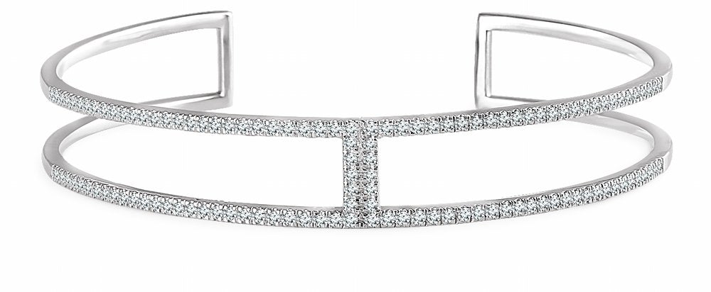 14K White 3/4 CTW Natural Diamond Cuff 6" Bracelet