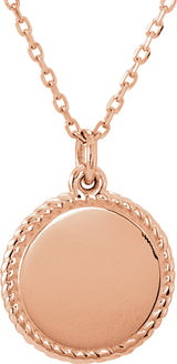 14K Rose Engravable Round 16-18" Rope Necklace