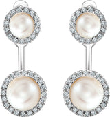 14K White Cultured White Freshwater Pearl & 1/5 CTW Natural Diamond Halo-Style Earrings