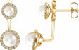 14K Yellow Cultured White Freshwater Pearl & 1/5 CTW Natural Diamond Halo-Style Earrings