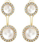 14K Yellow Cultured White Freshwater Pearl & 1/5 CTW Natural Diamond Halo-Style Earrings