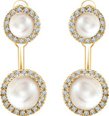 14K Yellow Cultured White Freshwater Pearl & 1/5 CTW Natural Diamond Halo-Style Earrings