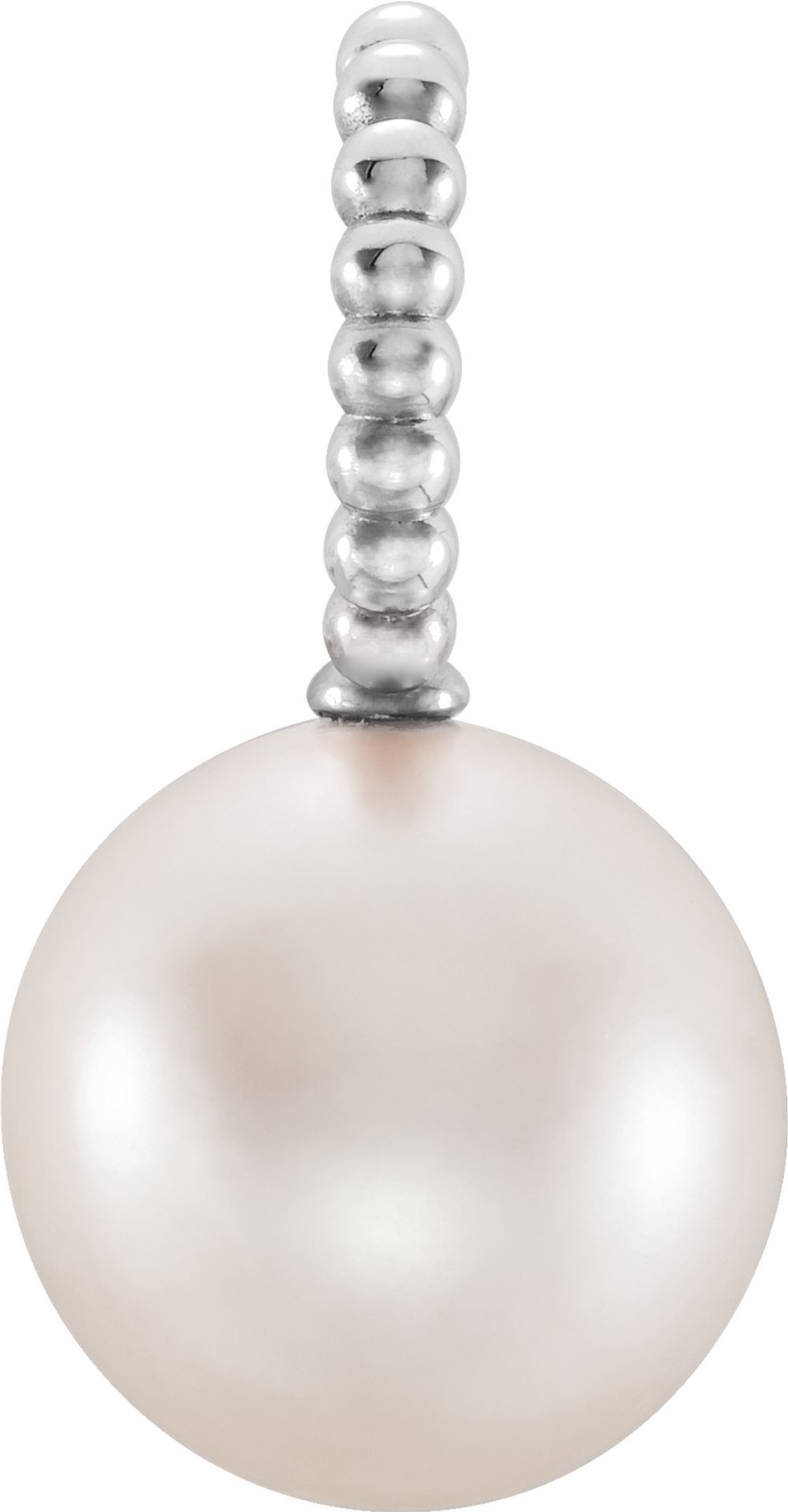 14K White Gold Cultured White Freshwater Pearl Beaded Pendant