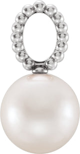 14K White Gold Cultured White Freshwater Pearl Beaded Pendant