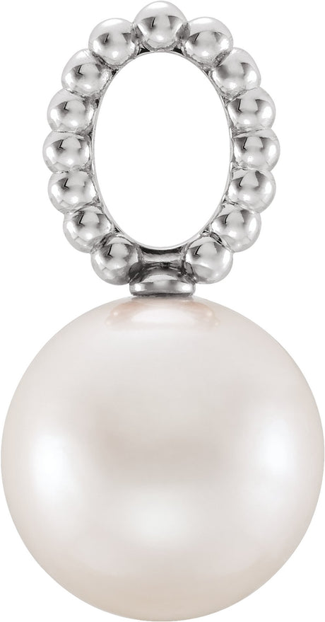 14K White Gold Cultured White Freshwater Pearl Beaded Pendant