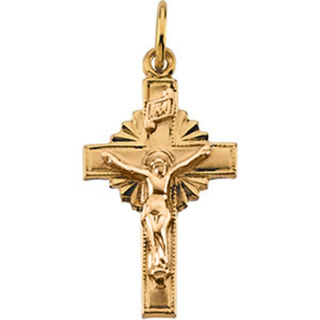 14K Yellow 15x10 mm Hollow Crucifix Pendant