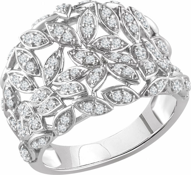 14K White Gold 1/2 CTW Natural Diamond Leaf Ring