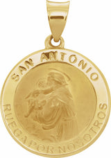 14K Yellow 18 mm Round Hollow Spanish St. Anthony Medal 