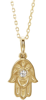 14K Yellow .03 CTW Natural Diamond Hamsa 16-18" Necklace 