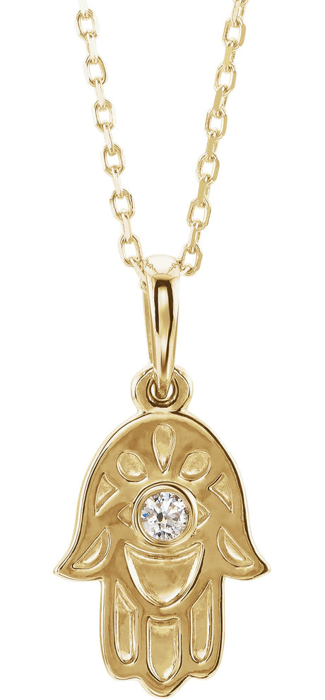 14K Yellow Gold .03 CTW Natural Diamond Hamsa 16-18" Necklace 