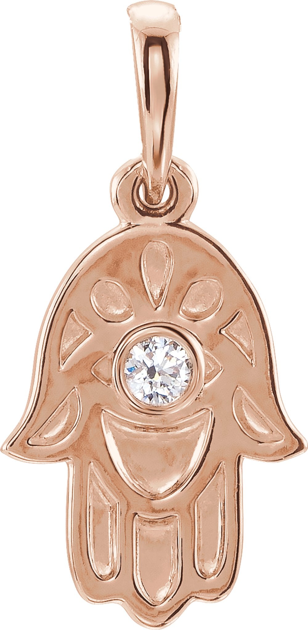 14K Rose .03 CTW Natural Diamond Hamsa Pendant 