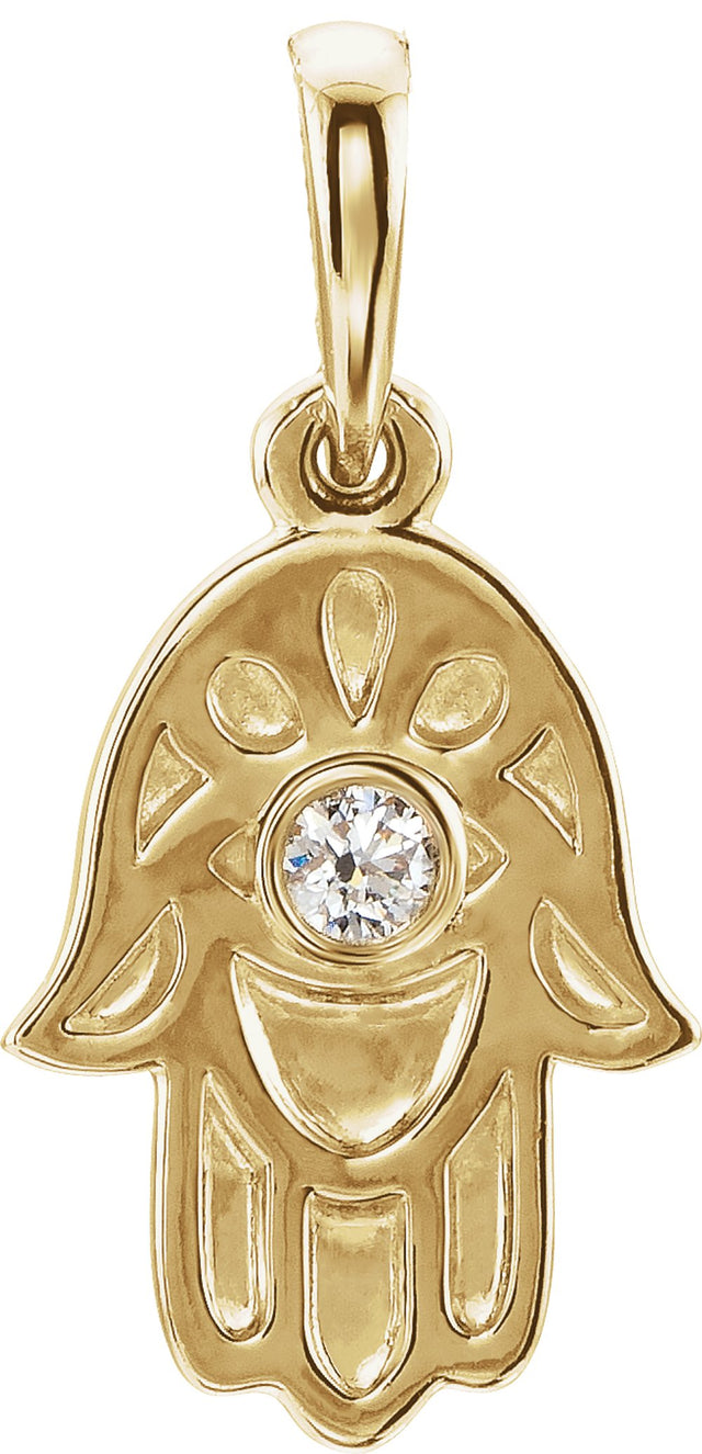 14K Yellow Gold .03 CTW Natural Diamond Hamsa Pendant 