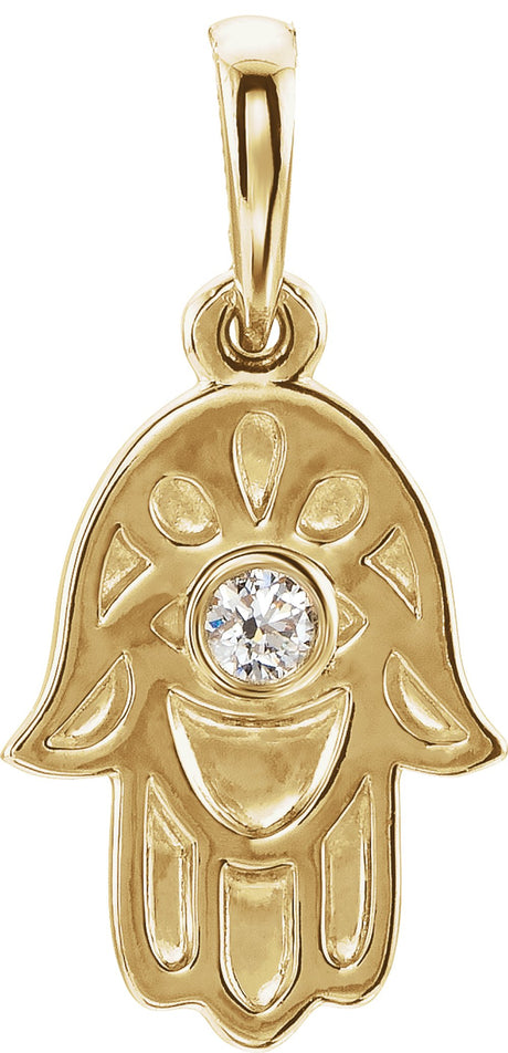 14K Yellow .03 CTW Natural Diamond Hamsa Pendant 