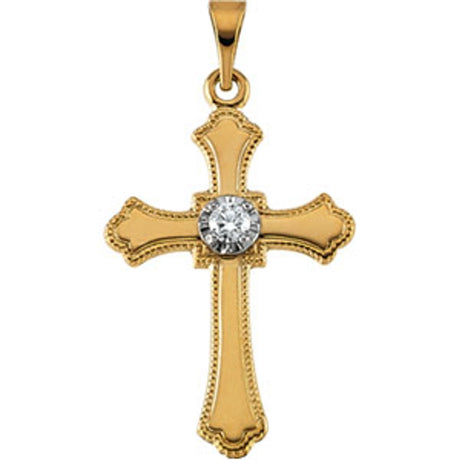 14K Yellow Gold .06 CT Natural Diamond Cross Pendant
