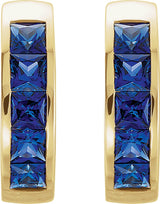 14K Yellow Lab-Grown Blue Sapphire Hoop Earrings