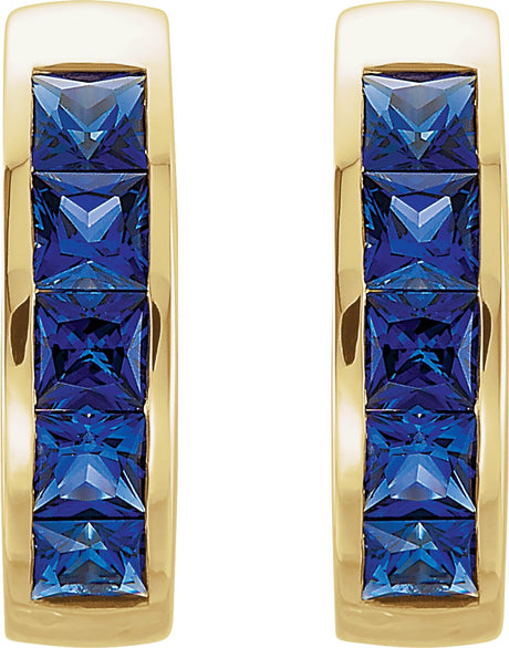 14K Yellow Lab-Grown Blue Sapphire Hoop Earrings