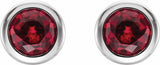 Rhodium-Plated Sterling Silver Imitation Ruby Bezel-Set Earrings
