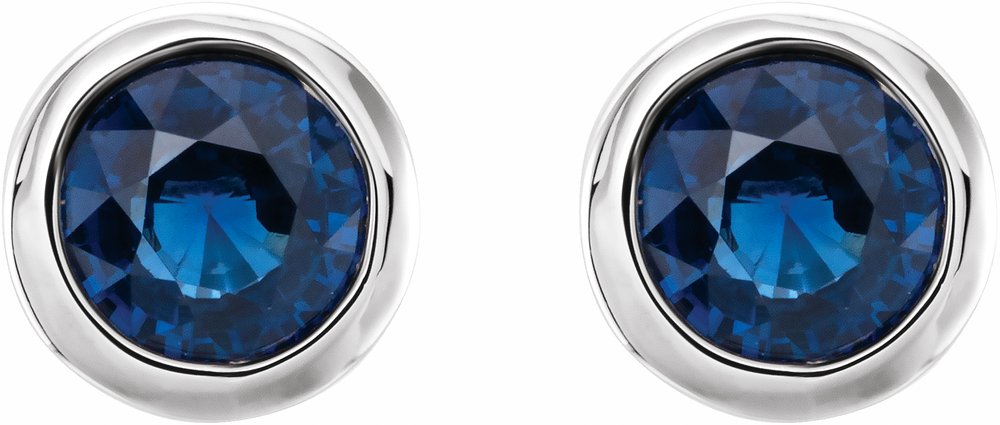 Rhodium-Plated Sterling Silver Imitation Blue Sapphire Bezel-Set Earrings