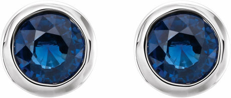 Rhodium-Plated Sterling Silver Imitation Blue Sapphire Bezel-Set Earrings