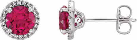 Sterling Silver Lab-Grown Ruby & .01 CTW Natural Diamond Earrings