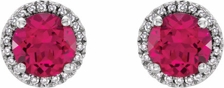 Sterling Silver Lab-Grown Ruby & .01 CTW Natural Diamond Earrings