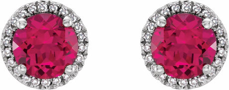 Sterling Silver Lab-Grown Ruby & .01 CTW Natural Diamond Earrings