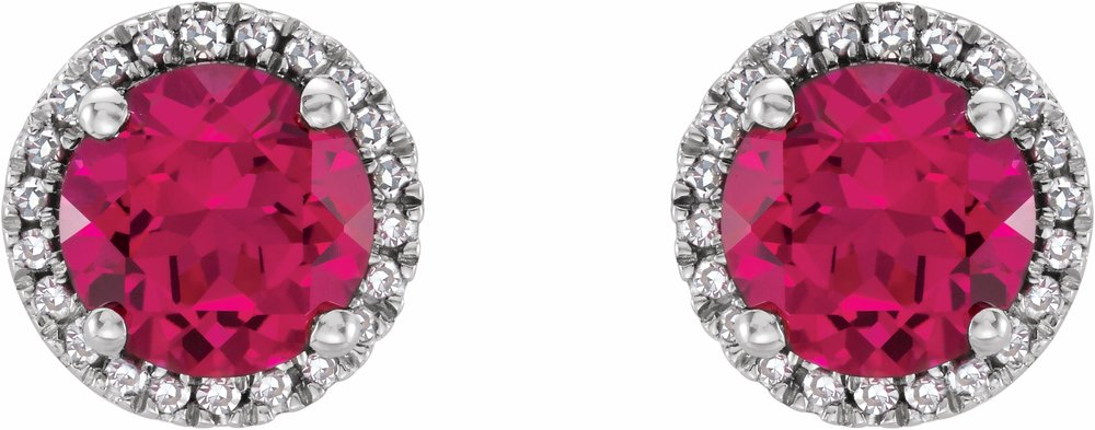 Sterling Silver Lab-Grown Ruby & .01 CTW Natural Diamond Earrings