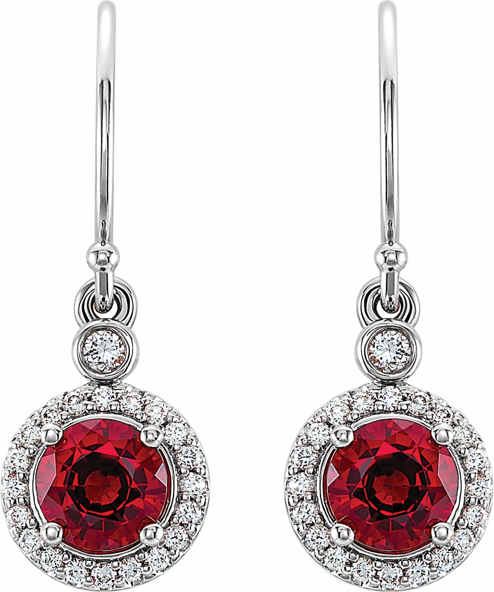 14K White Lab-Grown Ruby & 1/8 CTW Natural Diamond Halo-Style Earrings