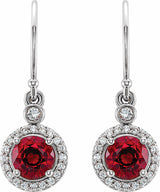 14K White Lab-Grown Ruby & 1/8 CTW Natural Diamond Halo-Style Earrings