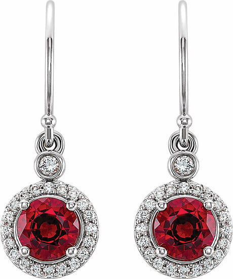 14K White Lab-Grown Ruby & 1/8 CTW Natural Diamond Halo-Style Earrings