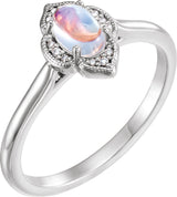 Sterling Silver Natural Rainbow Moonstone & .03 CTW Natural Diamond Ring