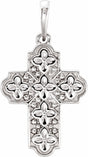 14K White Ornate Floral-Inspired Cross Pendant