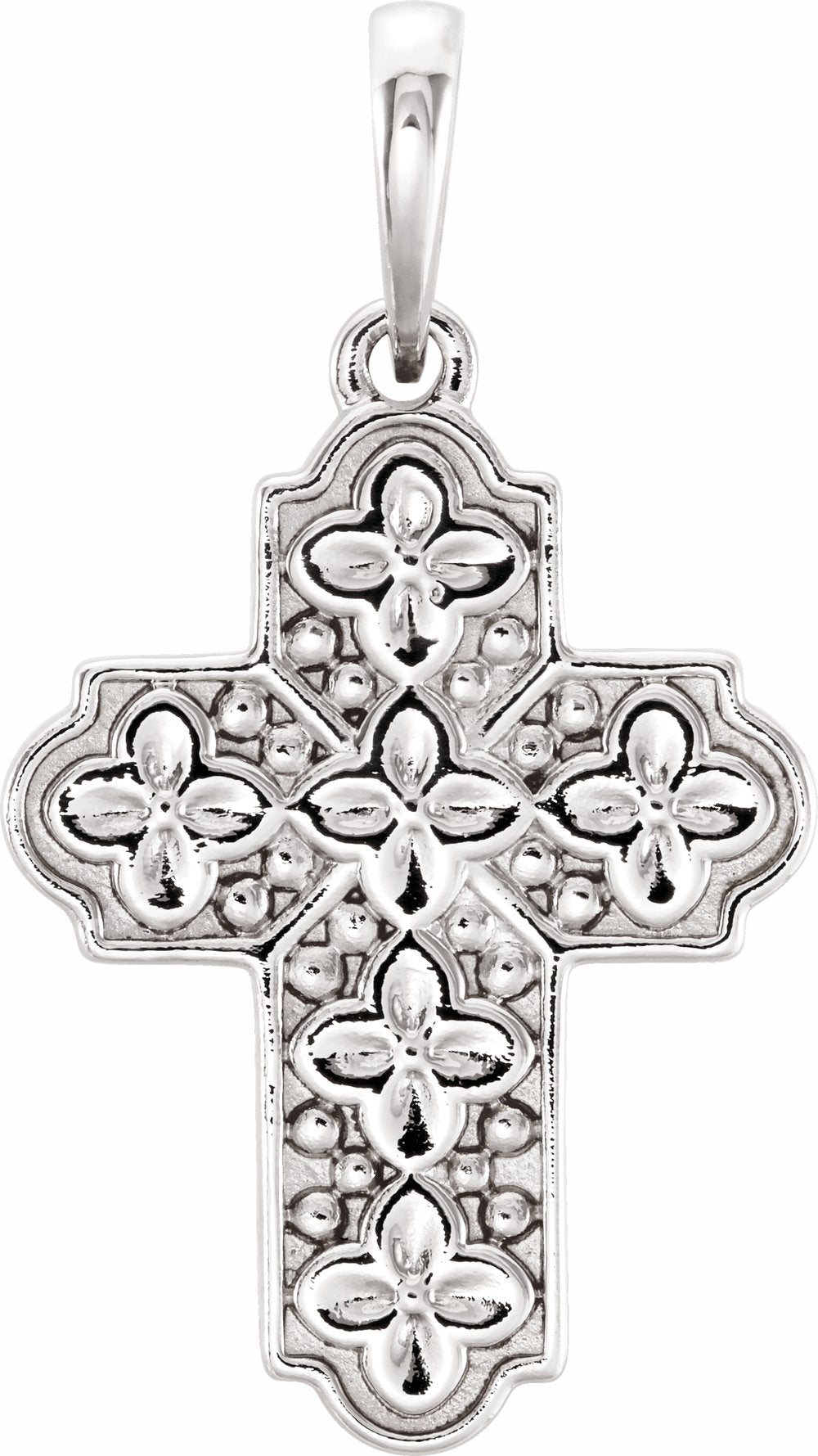 Platinum Ornate Floral-Inspired Cross Pendant