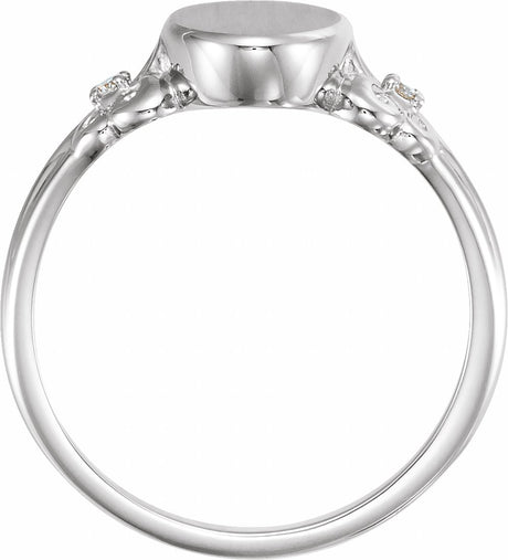 Sterling Silver .03 CTW Diamond 12x8 mm Oval Fleur-de-lis Signet Ring 